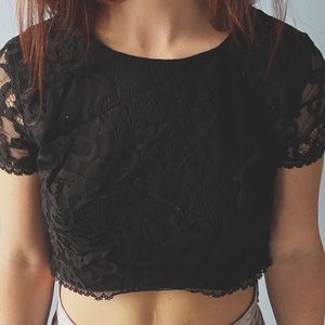 TOBI black eyelet lace crop top
